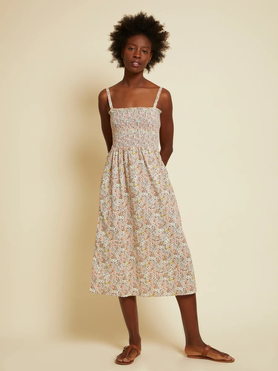 Nation Ltd Embry Midi Dress Dear Abby Floral Smocked Strappy Sleeve Women's Xs